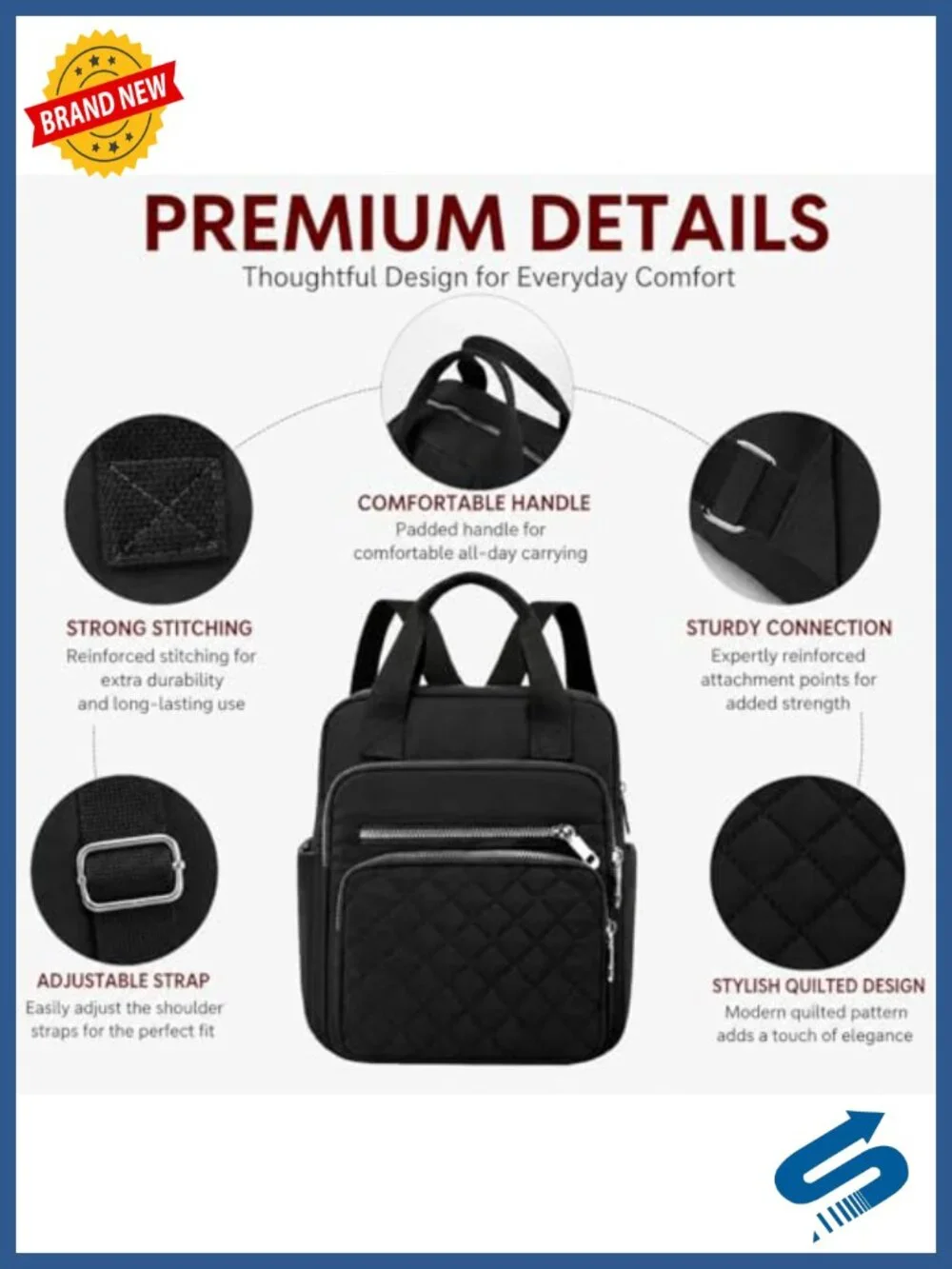 Small Casual Quilted Square Backpack Waterproof Multi Pockets Daypack Top